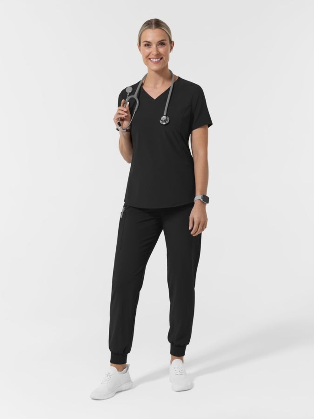 Wink Black Scrub Set Jogger Pants with Zip Pocket And 2 Pocket Top